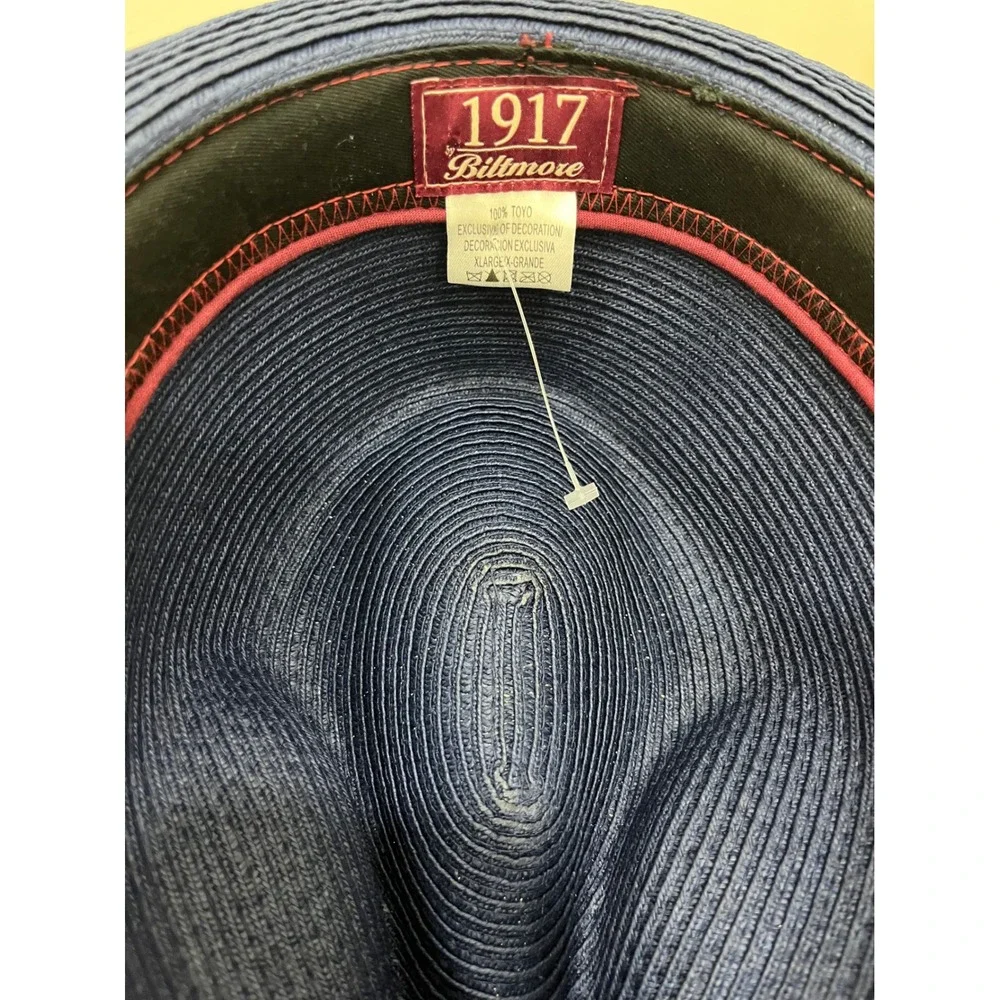 Biltmore 1917 Fedora Hat Mens XL Navy Blue Excellent‎ Toyo Straw Summer Trilby